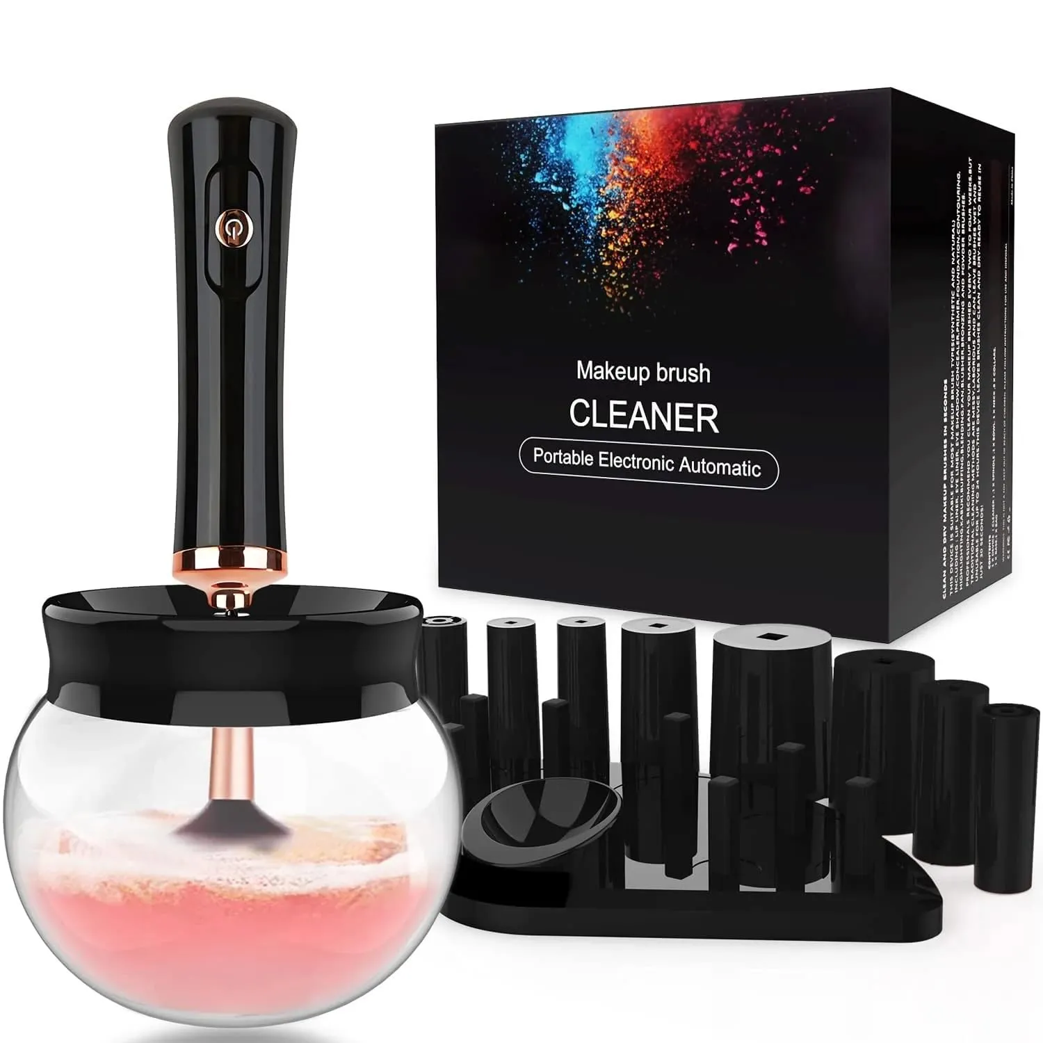 Glam Clean Electric Makeup Brush Cleaner & Dryer - Fast Automatic Brush Spinner for 8 Brush Sizes, Cosmetic Brush Cleanser