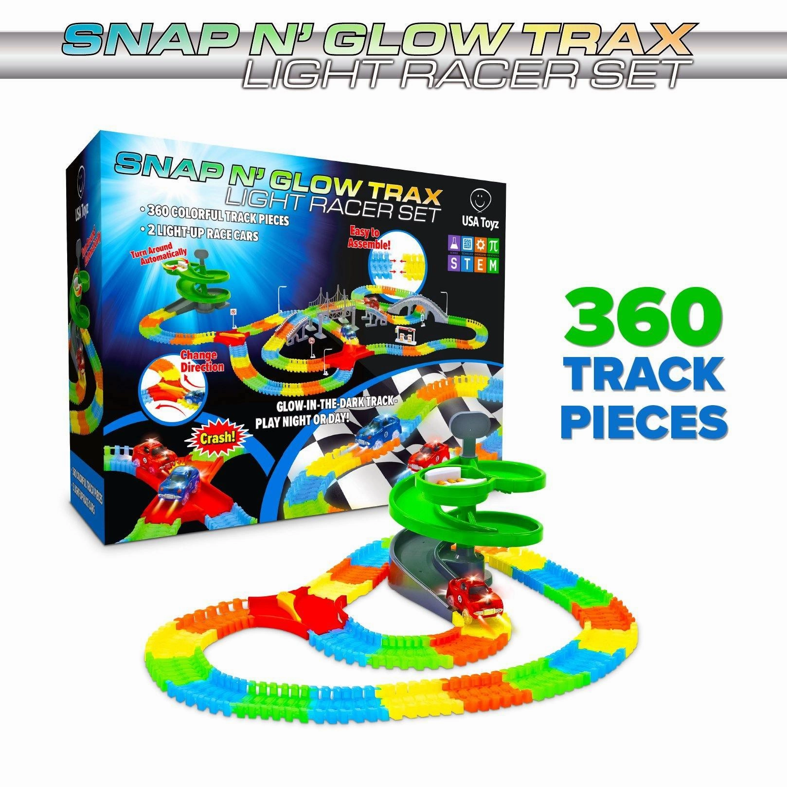 Glow-in-the-Dark Race Track Set (360 pieces) USA Toyz