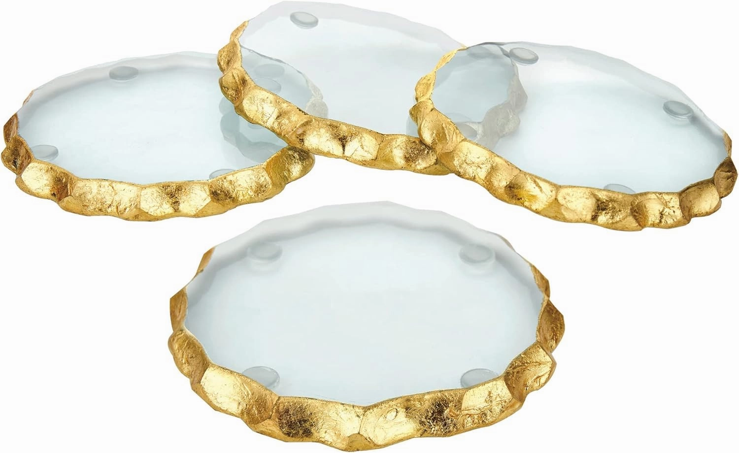 Godinger Coasters with Gold Edge, Glass Coaster Set, Coasters for Drinks, Table Protection, Set of 4