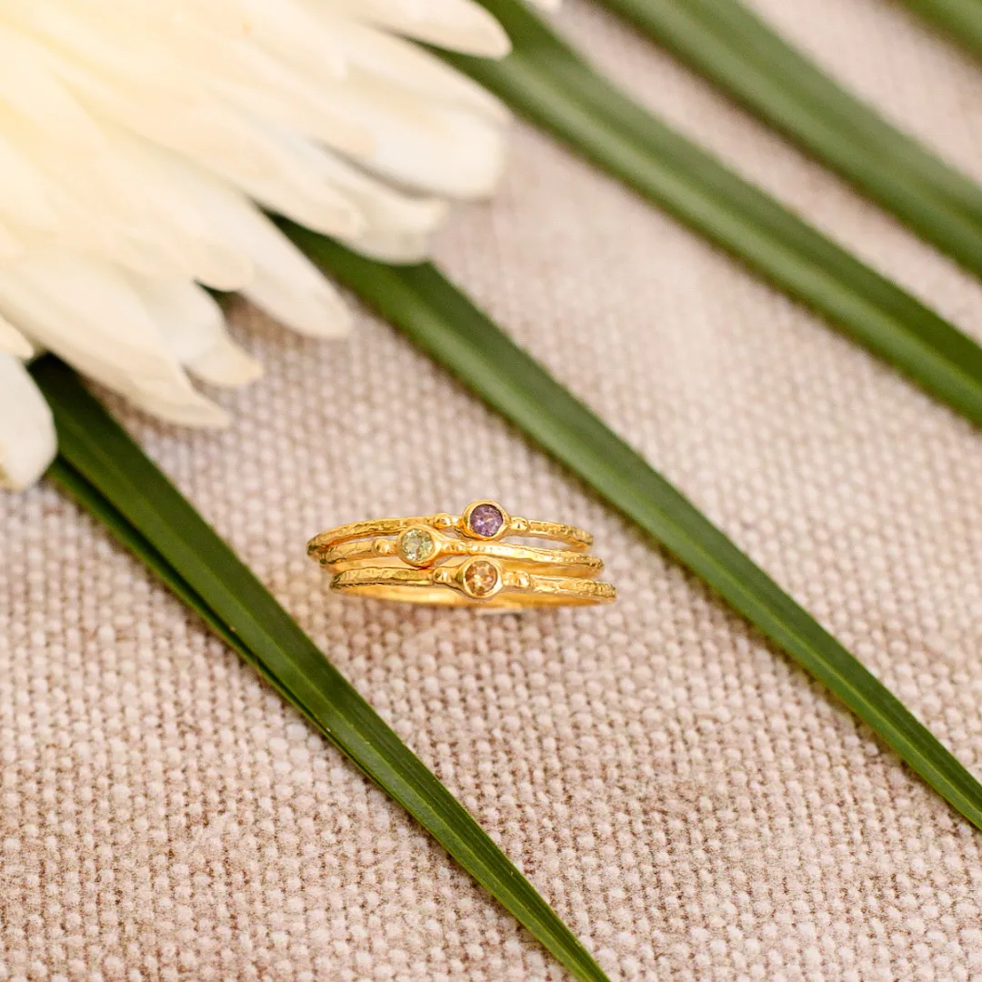 Gold vermeil circular multi-stone stacking ring trio
