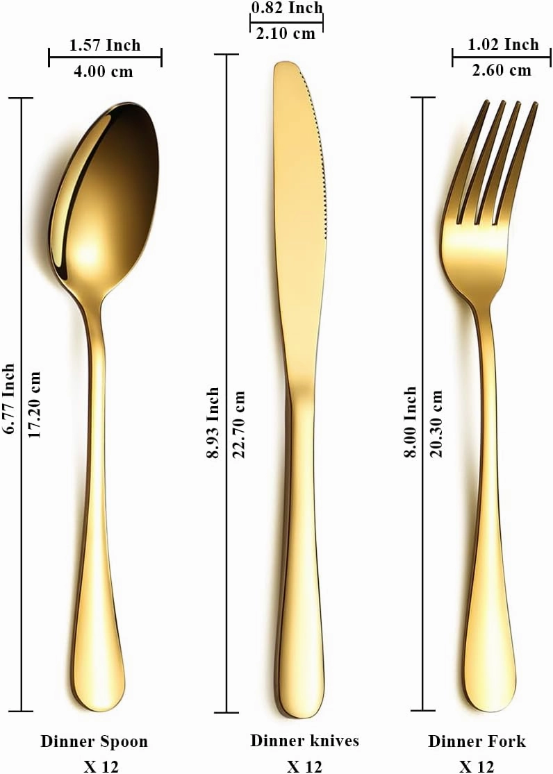 Gold Silverware Set 36 Pieces Service for 12, Stainless Steel Titanium Gold Flatware Set include Knives Spoon Forks Set, Silverware Set, Serving Utensil Set