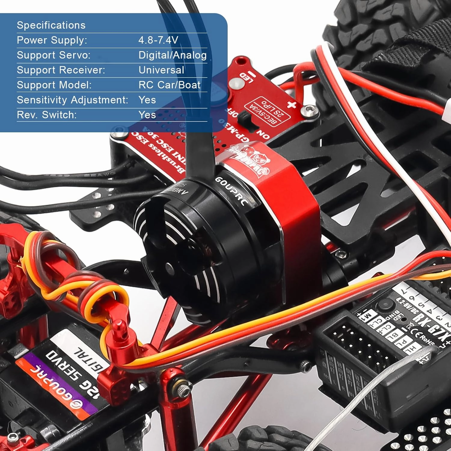 GOUPRC 2204 2400KV Brushless Outrunner Motor with Transmission & 30A Brushless Mini Esc for SCX24 Axial 1/24 Remote Control Car Truck Crawler Black & Red