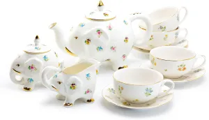Grace Teaware Floral Elephant Fine Porcelain Tea Set 11 piece Set