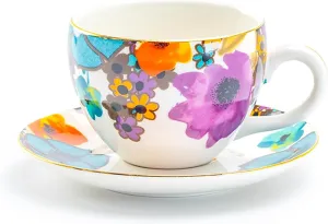 Grace Teaware Meadow Joy Fine Porcelain with Gold Trim Cup and Saucerw