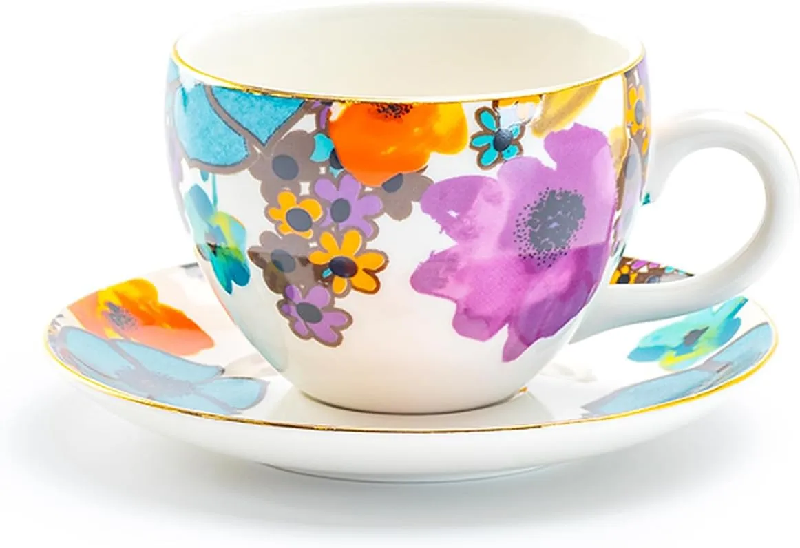 Grace Teaware Meadow Joy Fine Porcelain with Gold Trim Cup and Saucerw