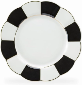 Grace Teaware Black and White Gold Scallop Shaped Fine Porcelain Plate Set of One (8-inch Dessert Plate)