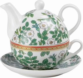 Grace Teaware Porcelain 4-Piece Tea For One (Floral Green Leaves)