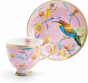 Grace Teaware Spring Flowers with Hummingbird Fine Porcelain Tea Cup and Saucer (Pink), Regular