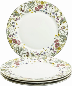 Gracie China by Coastline Imports Poppy Field Set of 4 Dinner Plate, 10.5-Inch, Multi