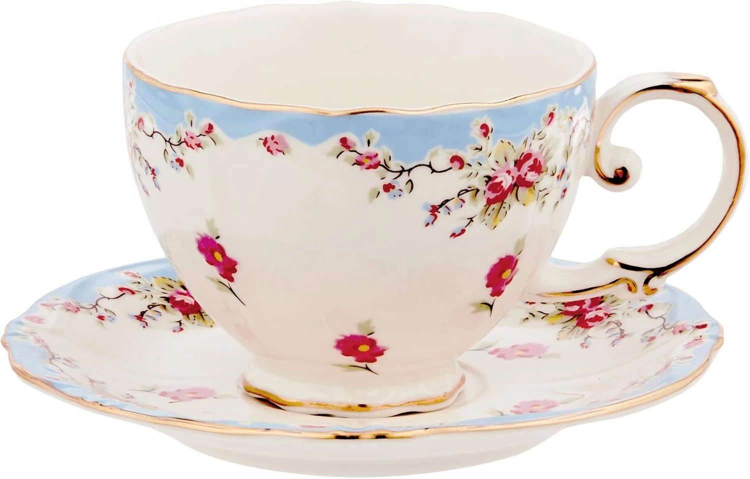 Gracie China by Coastline Imports Vintage Blue Rose Porcelain 11-Piece Tea Set, Blue