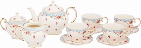 Gracie China by Coastline Imports Vintage Blue Rose Porcelain 11-Piece Tea Set, Blue