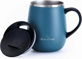 GRANDTIES Insulated Coffee Mug with Handle - Sliding Lid for Splash-Proof 16 oz Wine Glass Shape Thermos Tumbler with Double Walled Vacuum Stainless Steel to Keeps Beverages Hot or Cold - Cobalt Blue