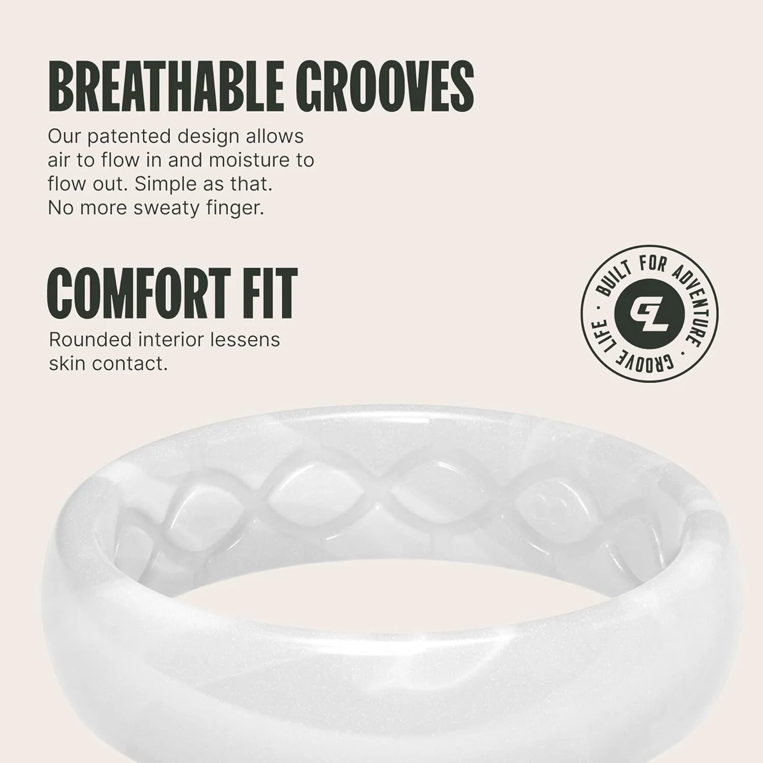 Groove Life Solid Thin Silicone Ring - Breathable Rubber Wedding Rings for Women, Lifetime Coverage, Unique Design, Comfort Fit Ring