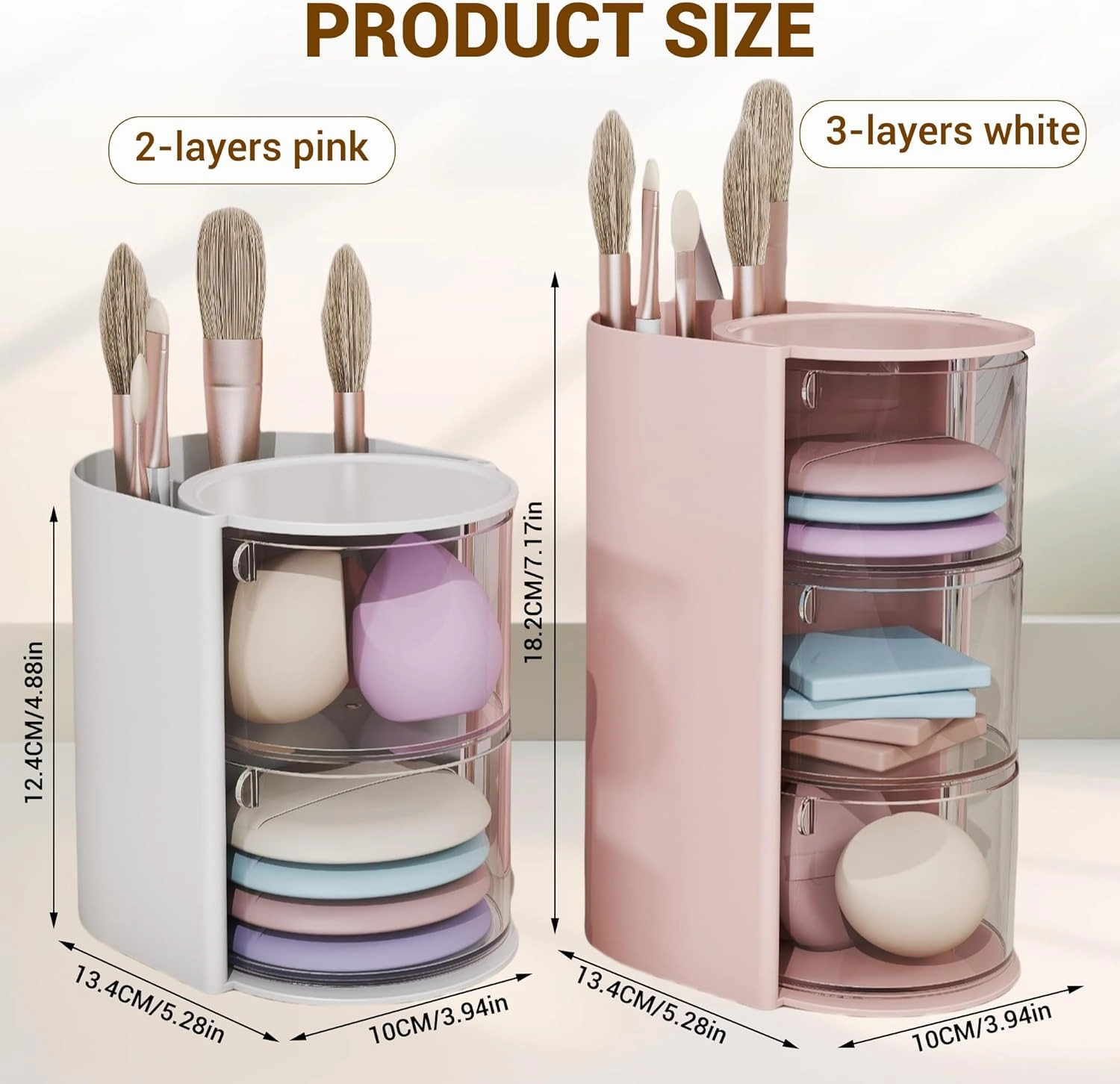 Hair Accessories Organizer with Hair Brush Holder, Rotatable Makeup Brush Holder for Necklaces, Earring, Bracelet, Ring, Makeup Brushes, Hair Clip and Hair Accessories (White, 3-Layer)