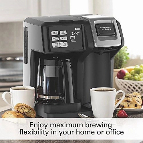 Hamilton Beach FlexBrew 2-Way Brewer Programmable Coffee Maker (49976) Bundle with Support Extension, Black (Renewed)