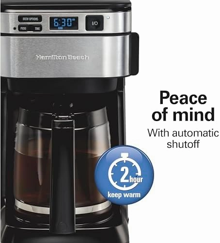 Hamilton Beach Programmable Drip Coffee Maker, 12 Cups, Front Access Easy Fill, Pause & Serve, 3 Brewing Options, Black (46310)