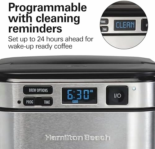 Hamilton Beach Programmable Drip Coffee Maker, 12 Cups, Front Access Easy Fill, Pause & Serve, 3 Brewing Options, Black (46310)