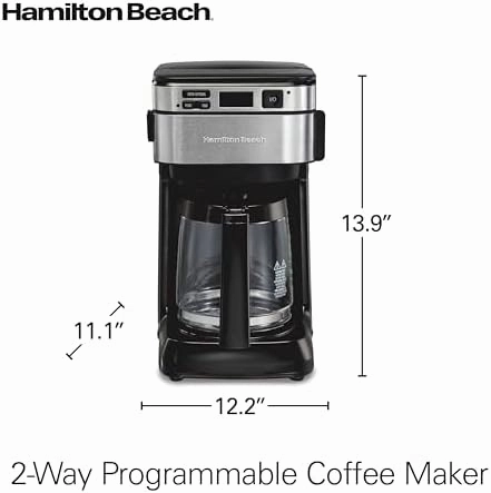 Hamilton Beach Programmable Drip Coffee Maker, 12 Cups, Front Access Easy Fill, Pause & Serve, 3 Brewing Options, Black (46310)
