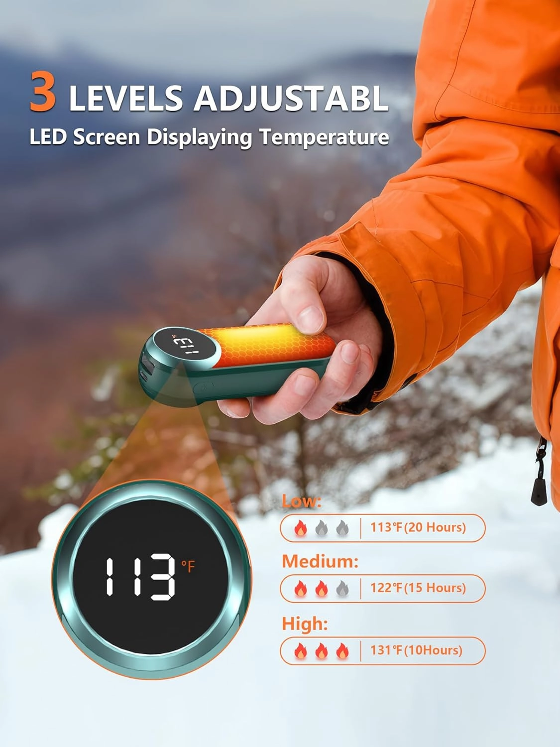 Hand Warmers Rechargeable,12000mAh Electric Hand Warmers with Light, 2 Pack Pocket Hot Hands Reusable Up to 20 Hours, Double Sided Heat Portable Heater for Hunting, Camping Gear, Stocking Stuffers
