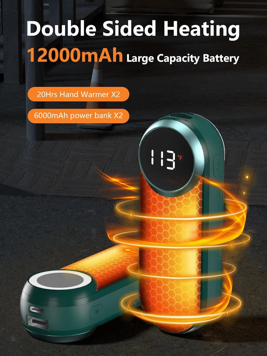 Hand Warmers Rechargeable,12000mAh Electric Hand Warmers with Light, 2 Pack Pocket Hot Hands Reusable Up to 20 Hours, Double Sided Heat Portable Heater for Hunting, Camping Gear, Stocking Stuffers