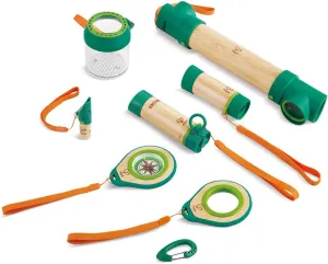 Hape 8 in 1 Nature Fun Kids Bamboo Explorer Kit for Ages 4 Years & Up with Working Flashlight, Telescope, Compass, Periscope, and Specimen Jar