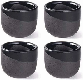Happy Sales, Set of 4 Perfect Ceramic Sake Cups 2 fl oz Japanese Restaurant Supply (BlackBlack)
