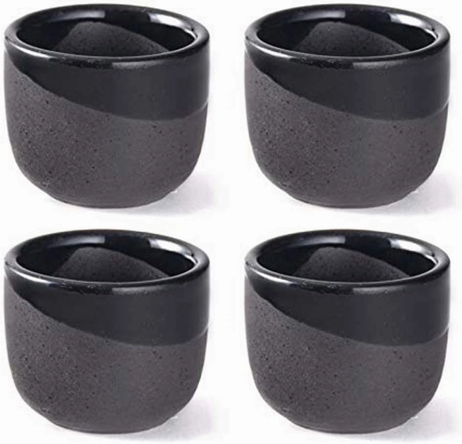 Happy Sales, Set of 4 Perfect Ceramic Sake Cups 2 fl oz Japanese Restaurant Supply (BlackBlack)