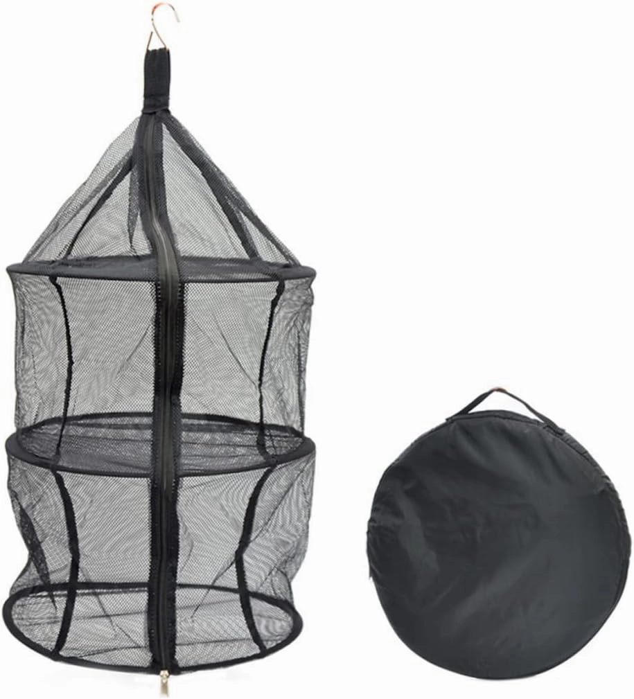 Happyyami 1PC Portable Folding Hanging Mesh Storage Net for Outdoor Activities Lightweight Ventilated Design for Camping Fishing and Picnics Black Mesh Organizer for Tableware and Food
