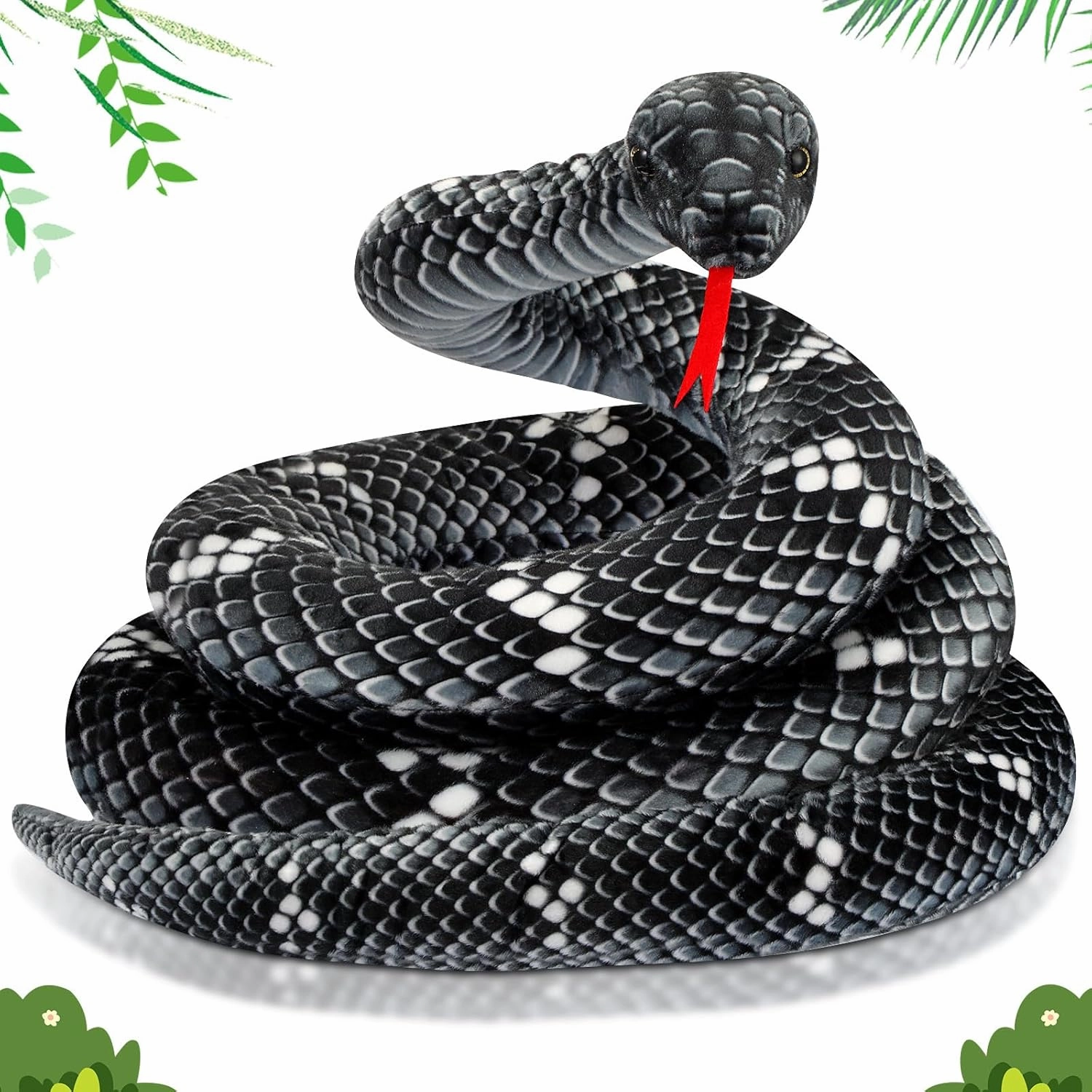 Hiboom Giant Snake Plush Large Stuffed Animal Realistic Stuffed Lifelike Snake Toy Gifts for Birthday Party Decoration Easter Carnival Prank Props(110 Inch,Black)
