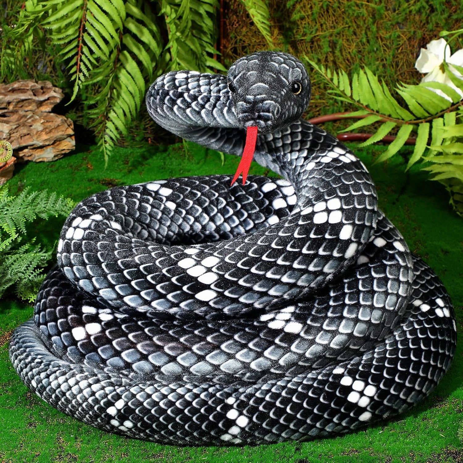 Hiboom Giant Snake Plush Large Stuffed Animal Realistic Stuffed Lifelike Snake Toy Gifts for Birthday Party Decoration Easter Carnival Prank Props(110 Inch,Black)
