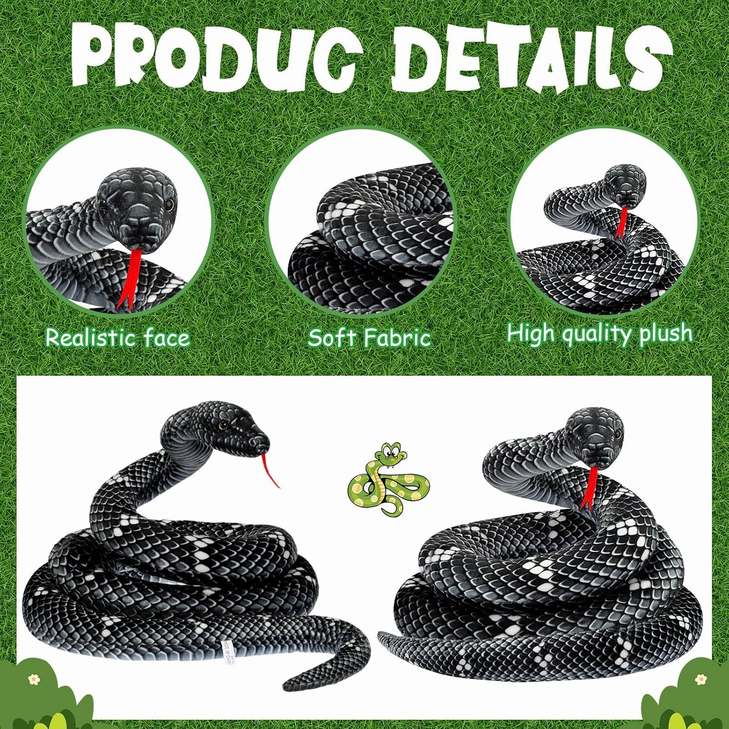 Hiboom Giant Snake Plush Large Stuffed Animal Realistic Stuffed Lifelike Snake Toy Gifts for Birthday Party Decoration Easter Carnival Prank Props(110 Inch,Black)