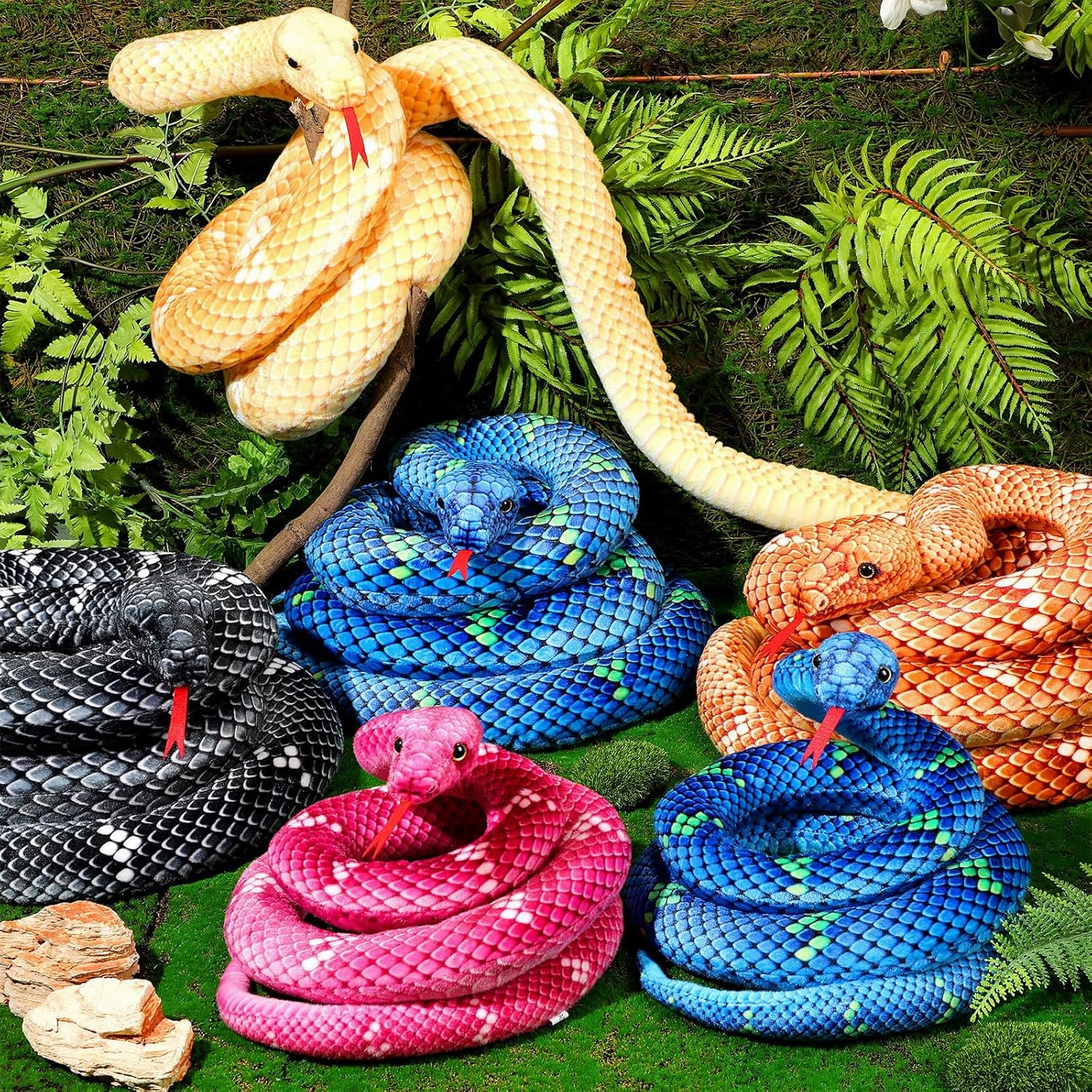Hiboom Giant Snake Plush Large Stuffed Animal Realistic Stuffed Lifelike Snake Toy Gifts for Birthday Party Decoration Easter Carnival Prank Props(110 Inch,Black)