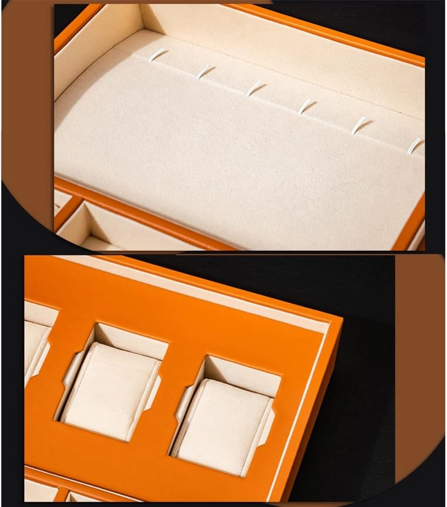 High-end Leather Jewelry Box with lid, Drawer Earring Display Stand, jewlwey Organizer for Ring Necklace,Watch, for Women,Girls (B 50 * 36 * 6.5cm)