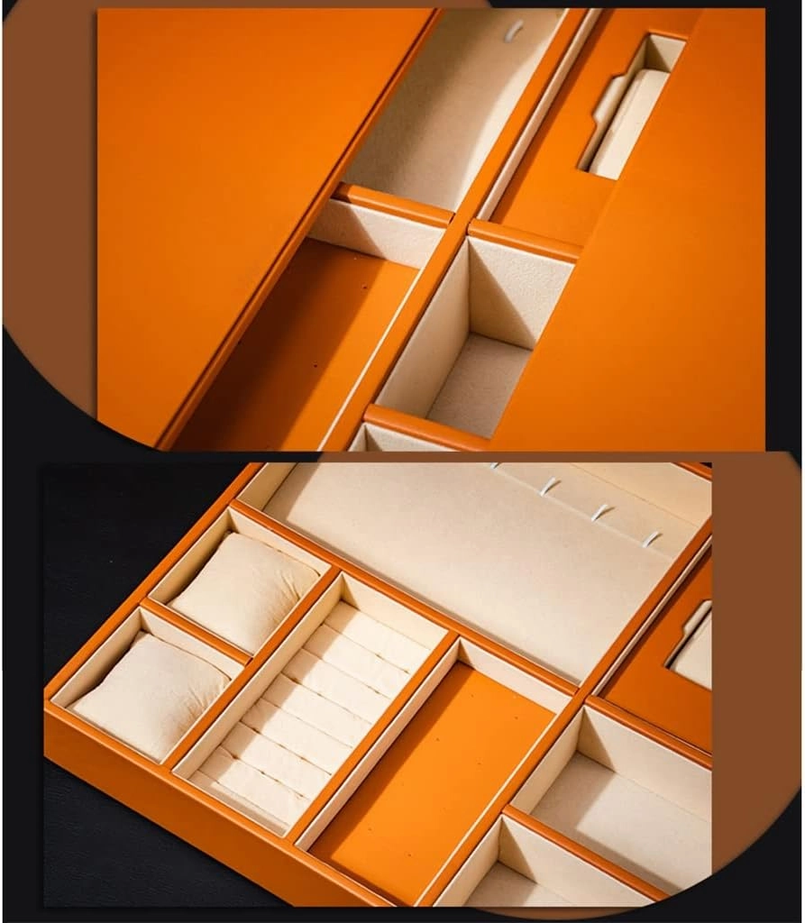 High-end Leather Jewelry Box with lid, Drawer Earring Display Stand, jewlwey Organizer for Ring Necklace,Watch, for Women,Girls (B 50 * 36 * 6.5cm)