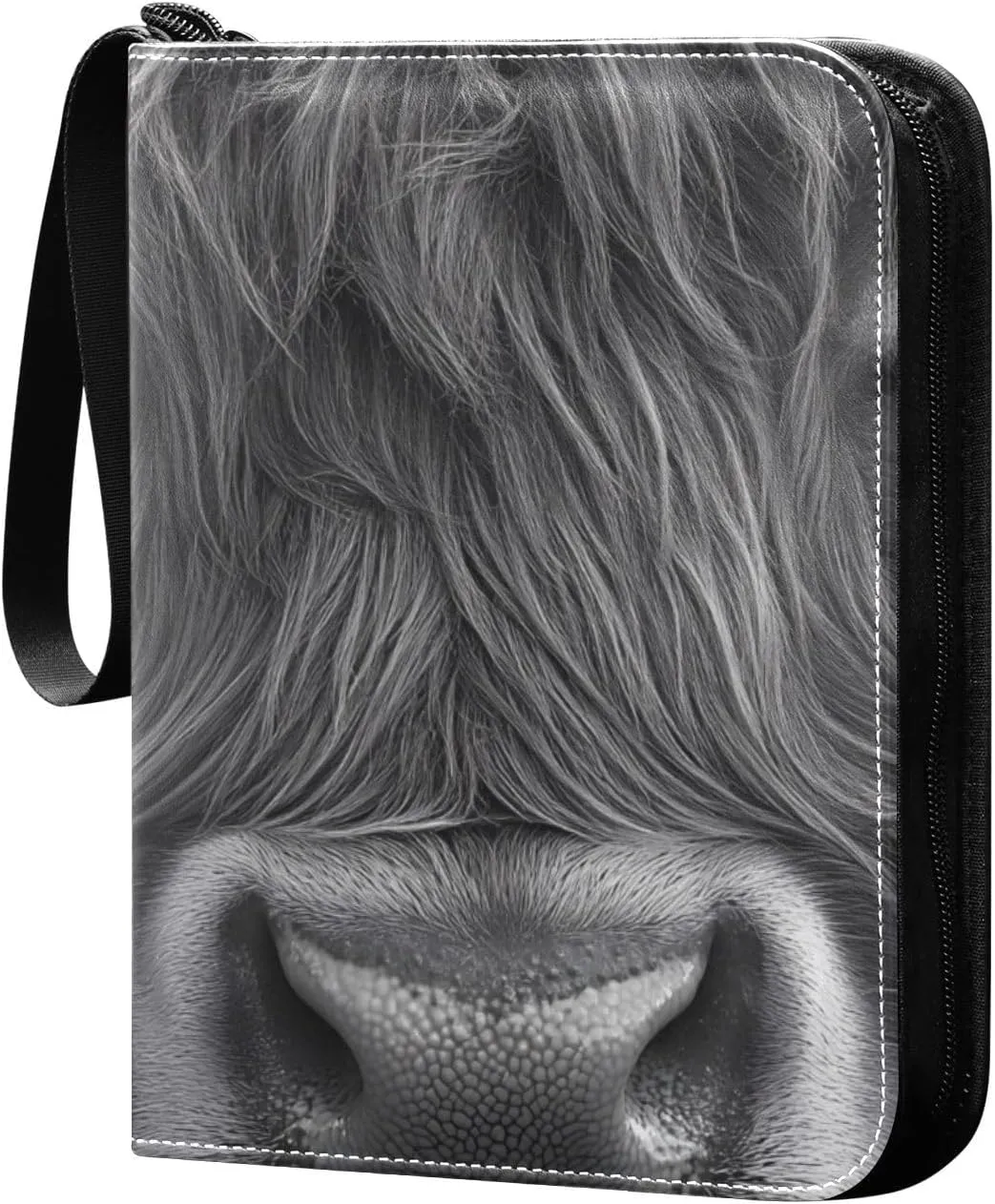 Highland Cattle Staring Card Binder 4 Pocket Trading Card Album Fits 400 Sports/Game Cards, PU Cover 3 Ring Card Collection with 50 Removable Sleeves