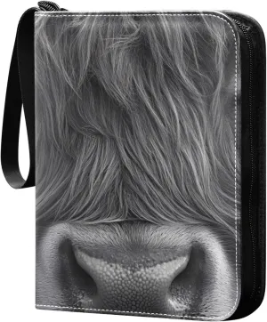 Highland Cattle Staring Card Binder 4 Pocket Trading Card Album Fits 400 Sports/Game Cards, PU Cover 3 Ring Card Collection with 50 Removable Sleeves