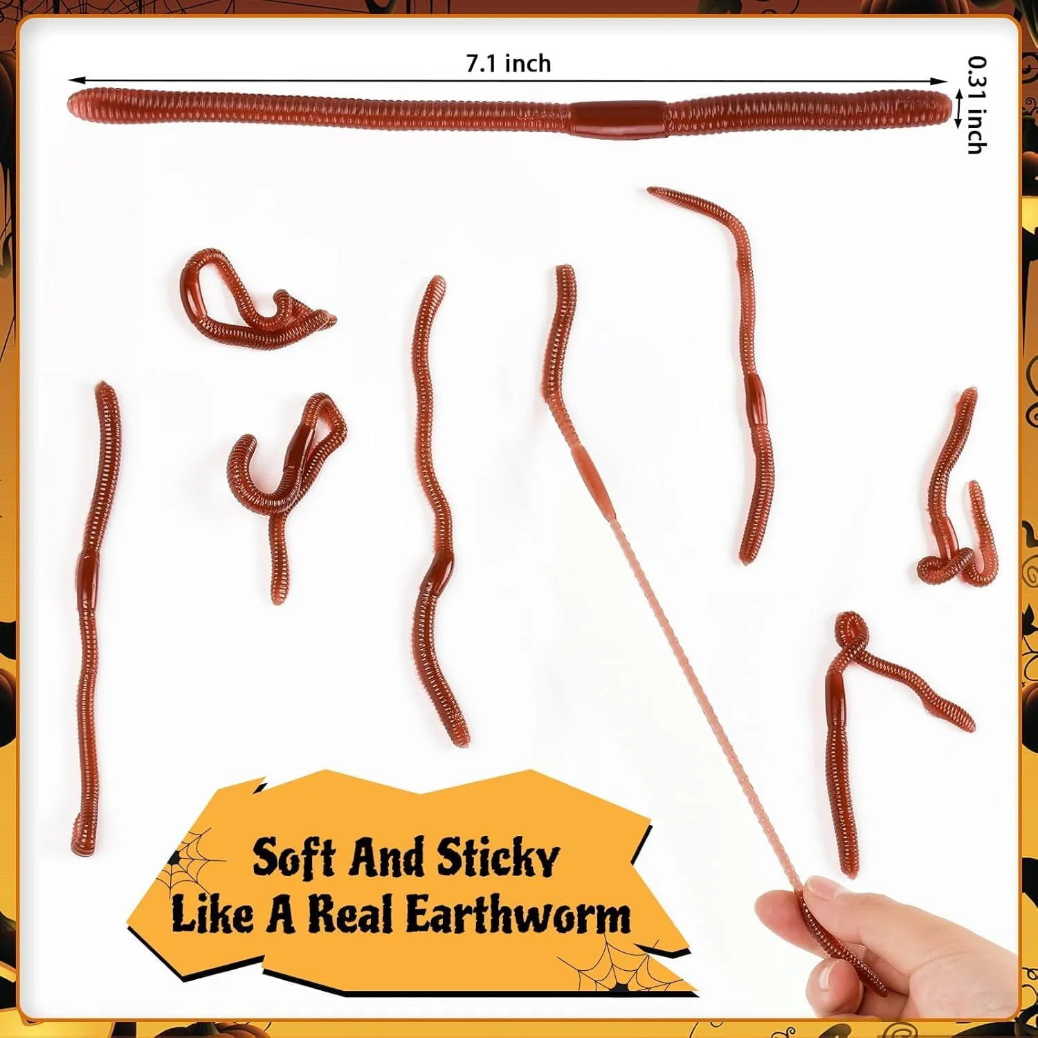 HLARTNET 200 Pcs Halloween Fake Earthworm, Plastic Worm Soft Lifelike Stretchy Rubber Earthworms Trick Toy for Halloween April Fool's Day Party, 7 Inch