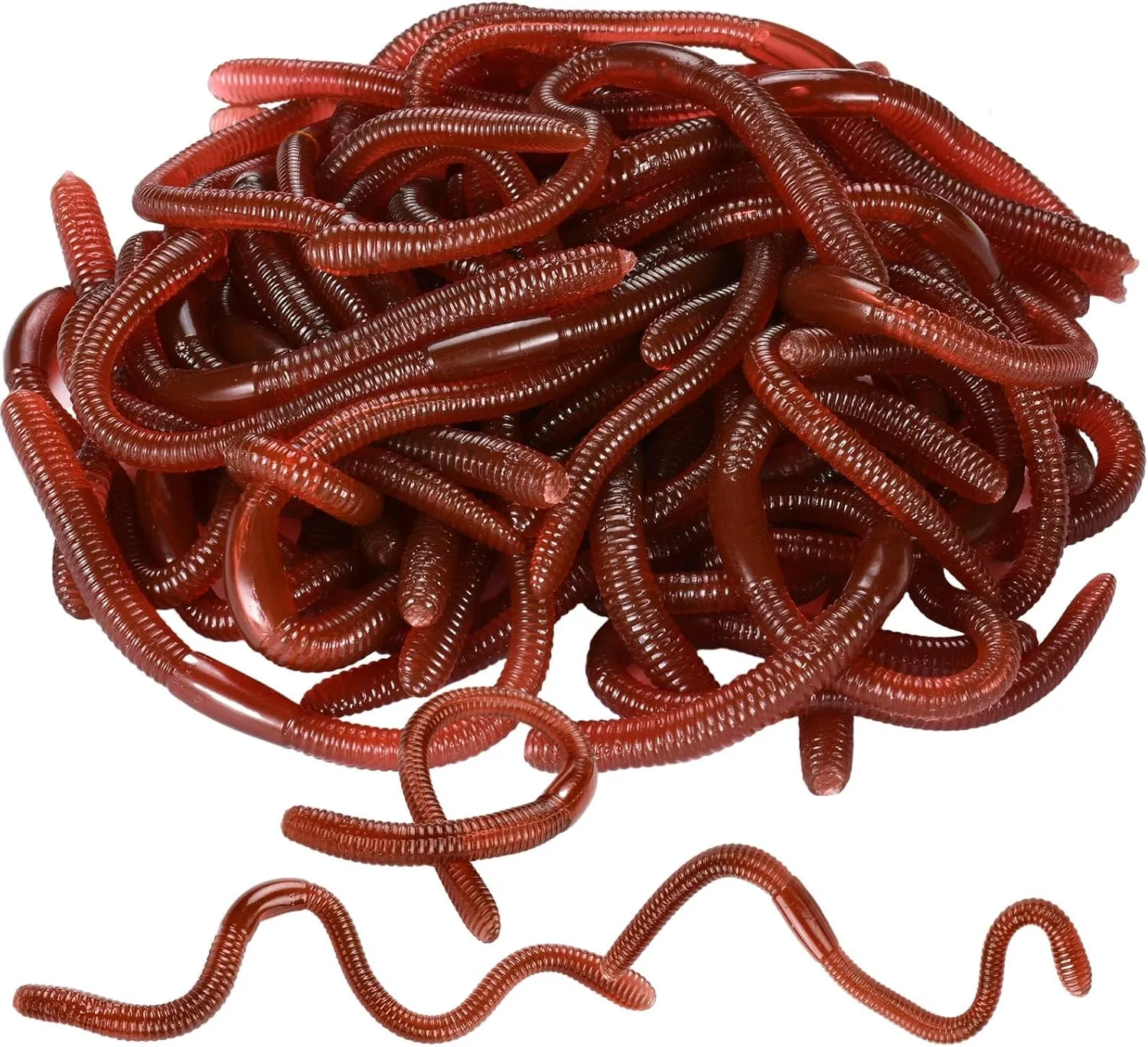 HLARTNET 200 Pcs Halloween Fake Earthworm, Plastic Worm Soft Lifelike Stretchy Rubber Earthworms Trick Toy for Halloween April Fool's Day Party, 7 Inch