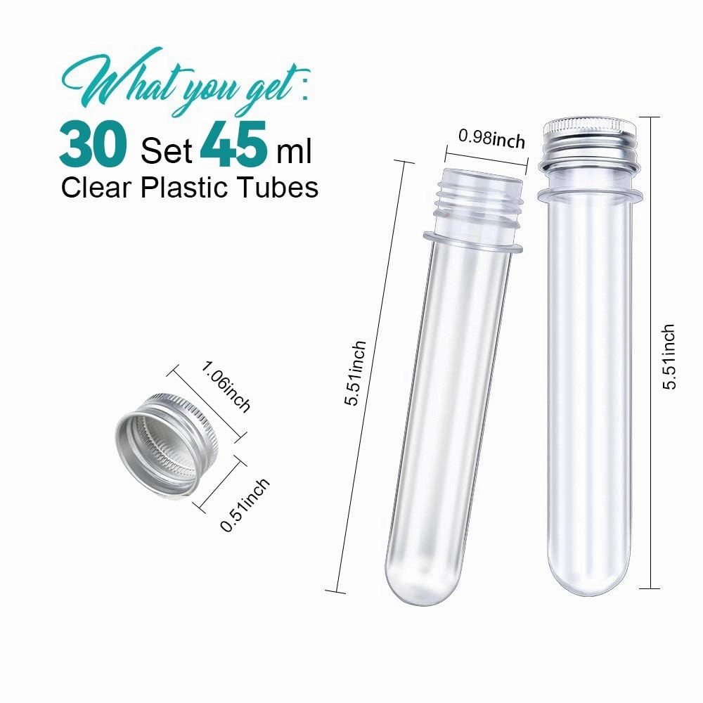 HNYYZL 30 Pack Science Party Test Tubes 45 ml 25x140mm,Clear Plastic Test Tubes Gumball Candy Tubes, Bath Salt Vials Christmas Birthday Gifts