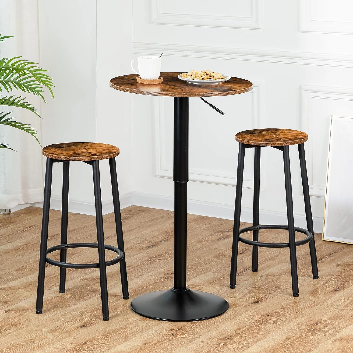 HOOBRO Bar Stools, Set of 2 Bar Chairs, Kitchen Round Height Stools with Footrest, Breakfast Bar Stools, Sturdy Steel Frame, for Dining Room, Kitchen, Party, Easy Assembly, Rustic Brown BF03BY01