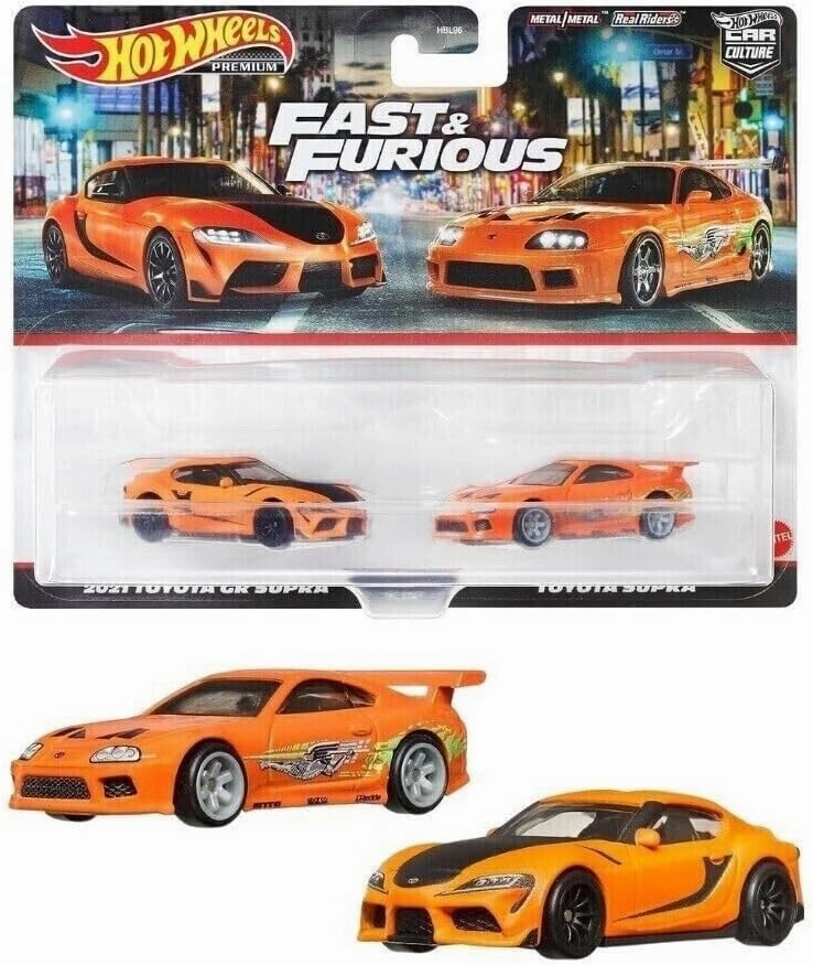 Hot Wheels HKF54 Premium 2-Pack Fast And Furious 2021 Toyota GR Supra/Toyota Supra [3 Years Old And Up]