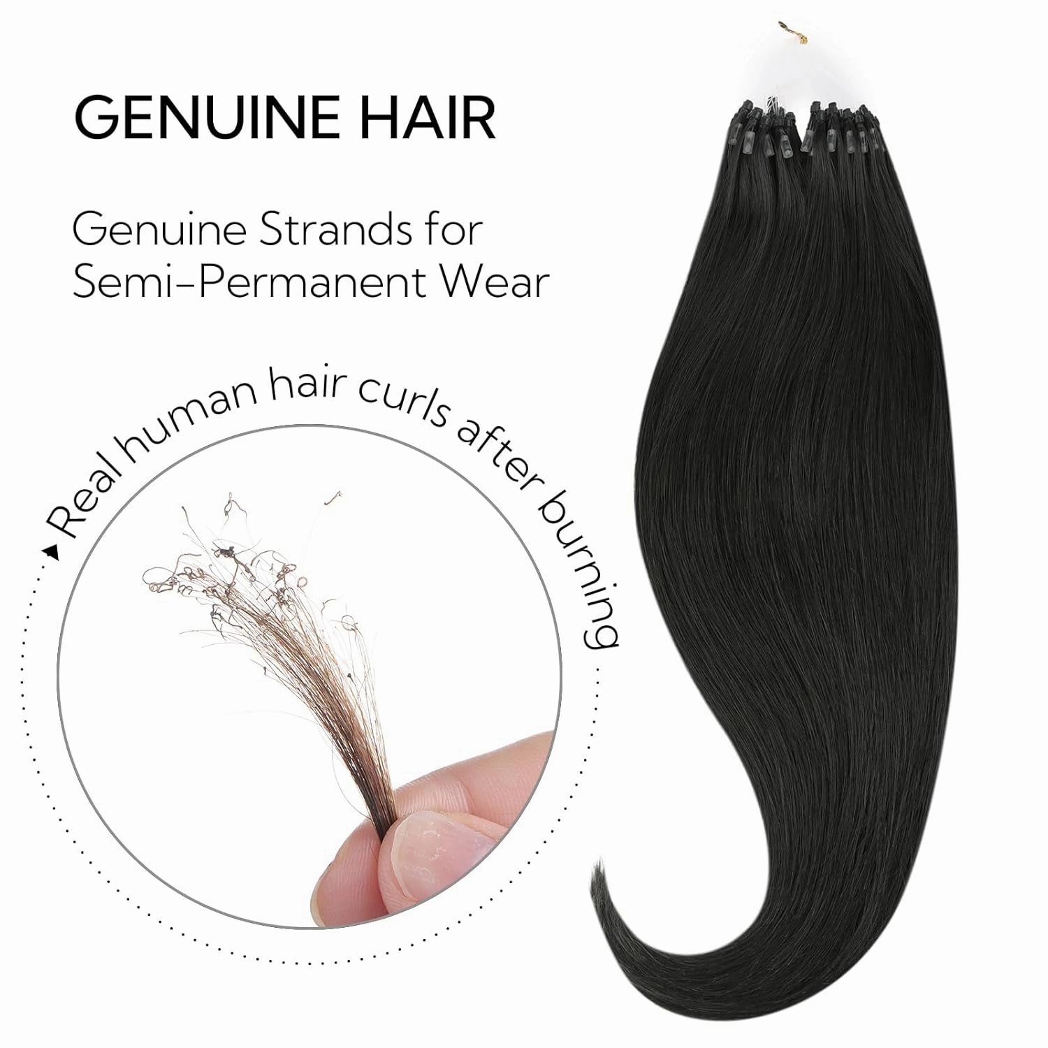 HOTBANANA Micro Ring Hair Extensions, 16 inch 50g 50s Natural Black Micro Beads Link Straight Real Human Hair Extensions