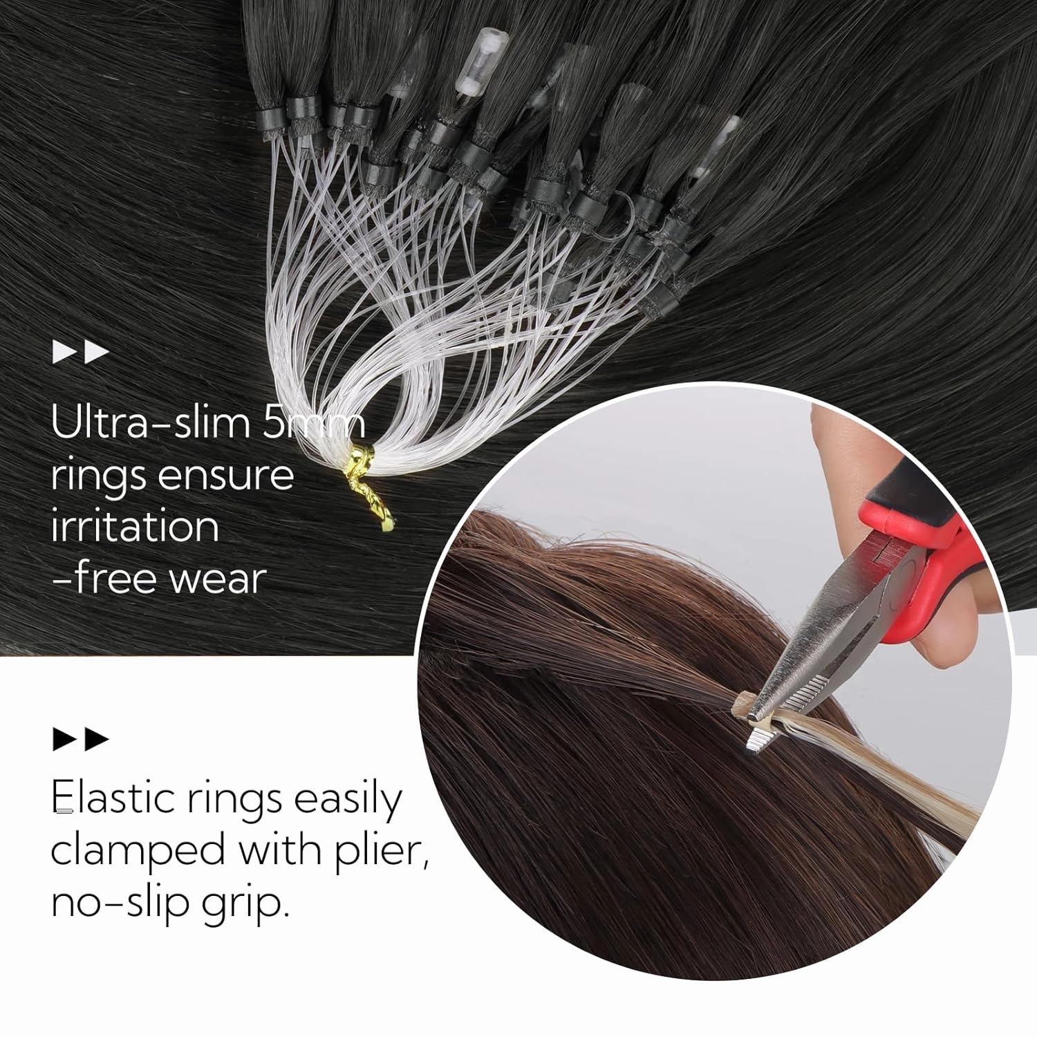 HOTBANANA Micro Ring Hair Extensions, 16 inch 50g 50s Natural Black Micro Beads Link Straight Real Human Hair Extensions