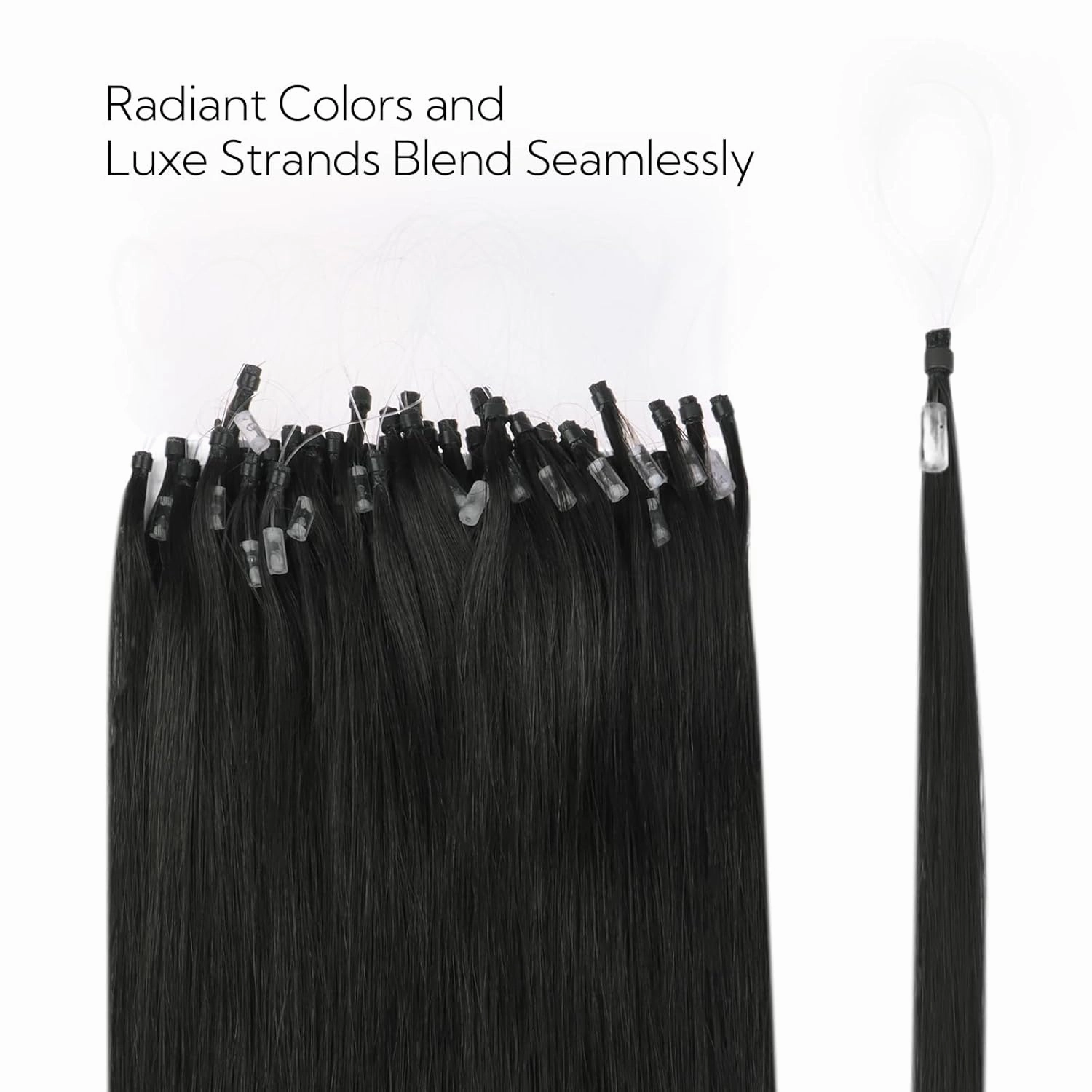 HOTBANANA Micro Ring Hair Extensions, 16 inch 50g 50s Natural Black Micro Beads Link Straight Real Human Hair Extensions