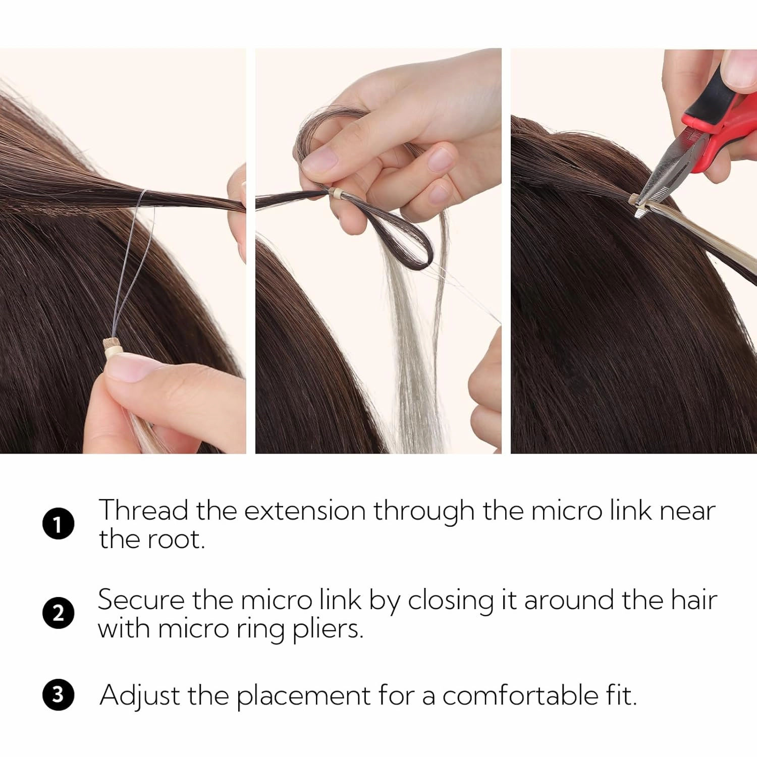 HOTBANANA Micro Ring Hair Extensions, 16 inch 50g 50s Natural Black Micro Beads Link Straight Real Human Hair Extensions