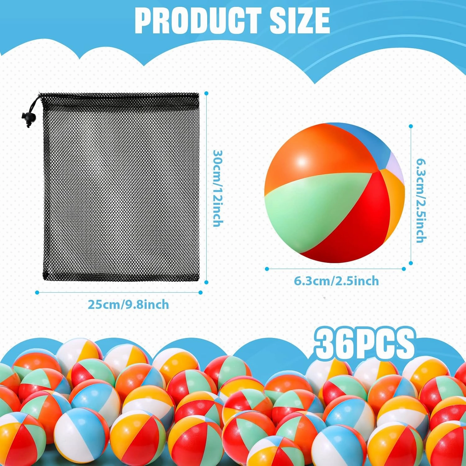 Hungdao 24 Pcs Beach Stress Balls 2.5 Inch Mini Relief Stress Ball Rainbow Beach Swimming Pool Game Toy Foam Sports Toys with Storage Bag for Summer Birthday Party Favor