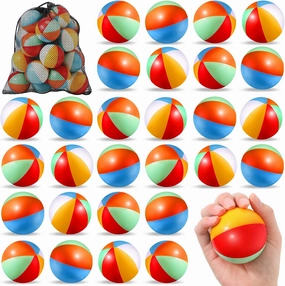 Hungdao 24 Pcs Beach Stress Balls 2.5 Inch Mini Relief Stress Ball Rainbow Beach Swimming Pool Game Toy Foam Sports Toys with Storage Bag for Summer Birthday Party Favor