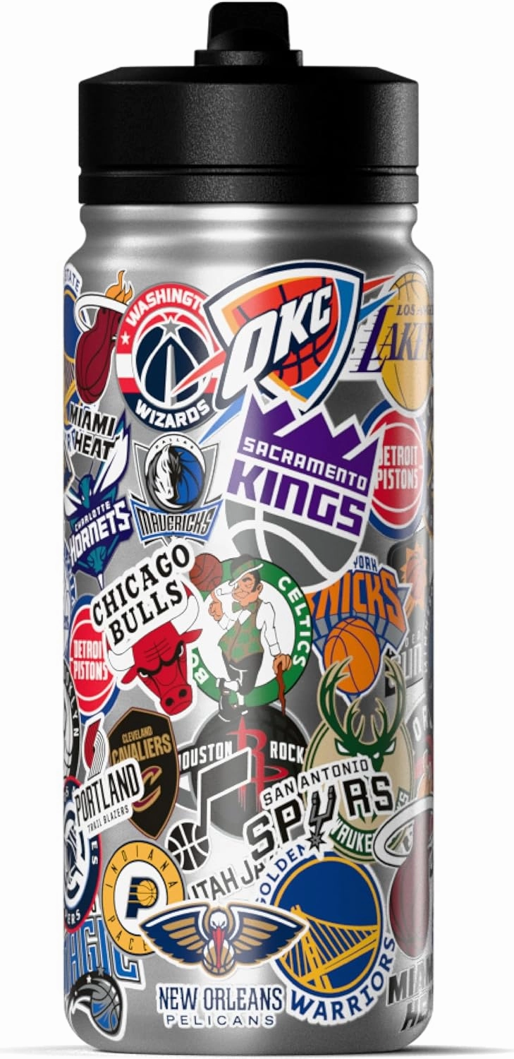 Hydrapeak x NBA Officially Licensed All Team Sticker Print 20 oz Insulated Water Bottle with Straw Lid and Handle (Current)