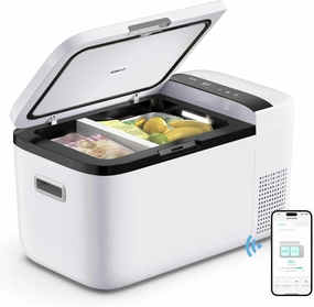 ICECO GO20 Dual Zone 12 Volt Refrigerator, 12V Car Refrigerator with Secop Compressor, Separate Control, DC & AC, 0℉ - 50℉, Portable Freezer Compressor Cooler for Outdoor, White, 21 Quart(20 Liter)