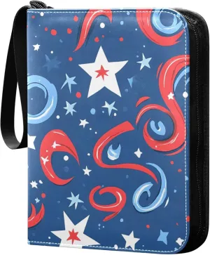 Independence Day Stars Card Binder 4 Pocket Collectible Trading Card Albums with 50 Sleeves Double Side PU Waterproof 3 Ring for Sports & Game Cards